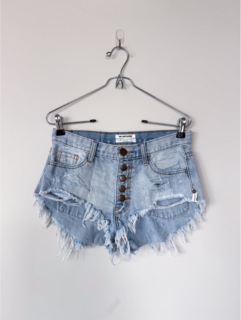 One x One Teaspoon Rollers Micro Mini Light Wash Denim Shorts Low Waist